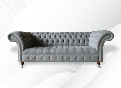 Fabric sofa couch upholstery set 3-seater couches sofas Chesterfield gray velvet